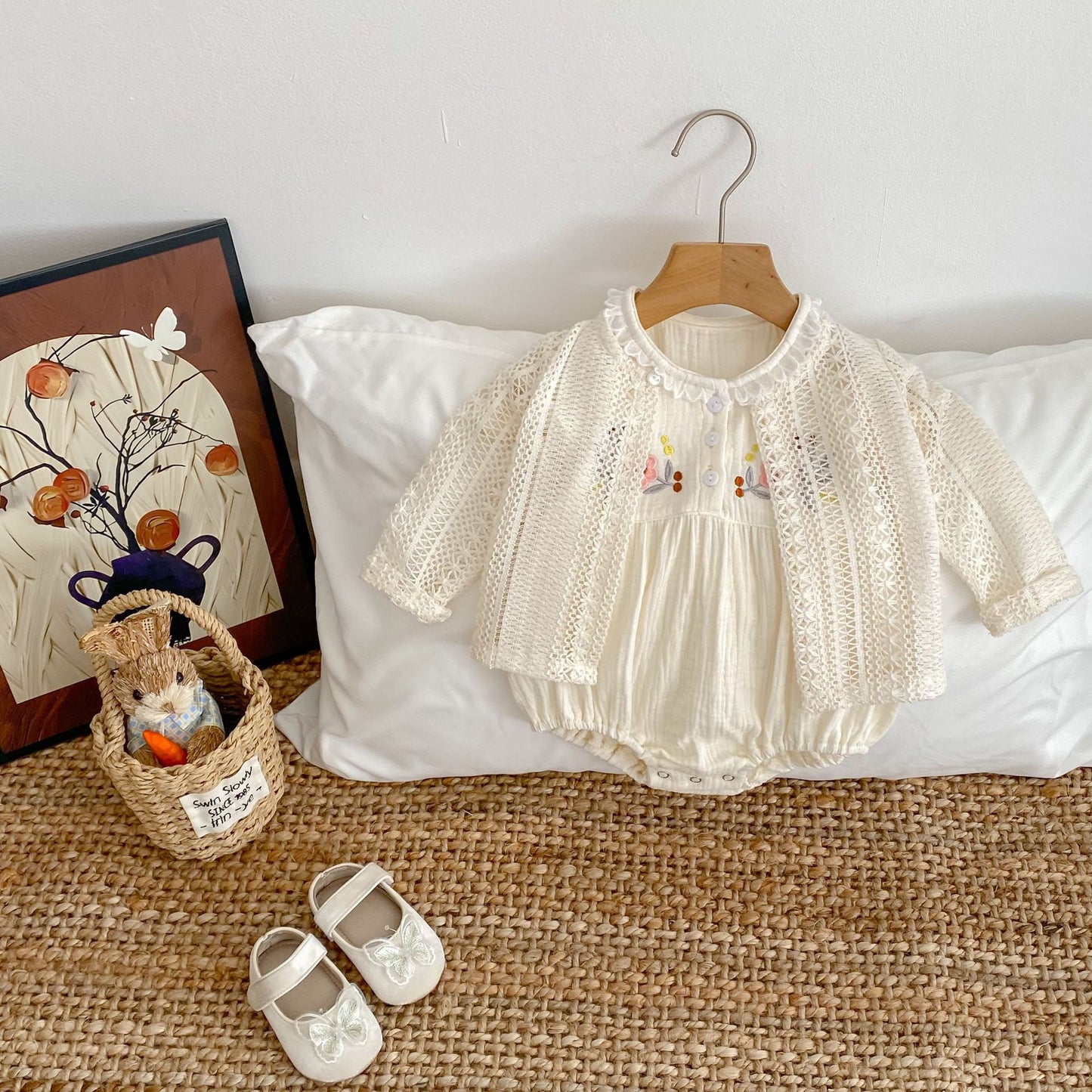 【BABY】夏新作 ナチュラルしわコットン刺繍ロンパースSK062311