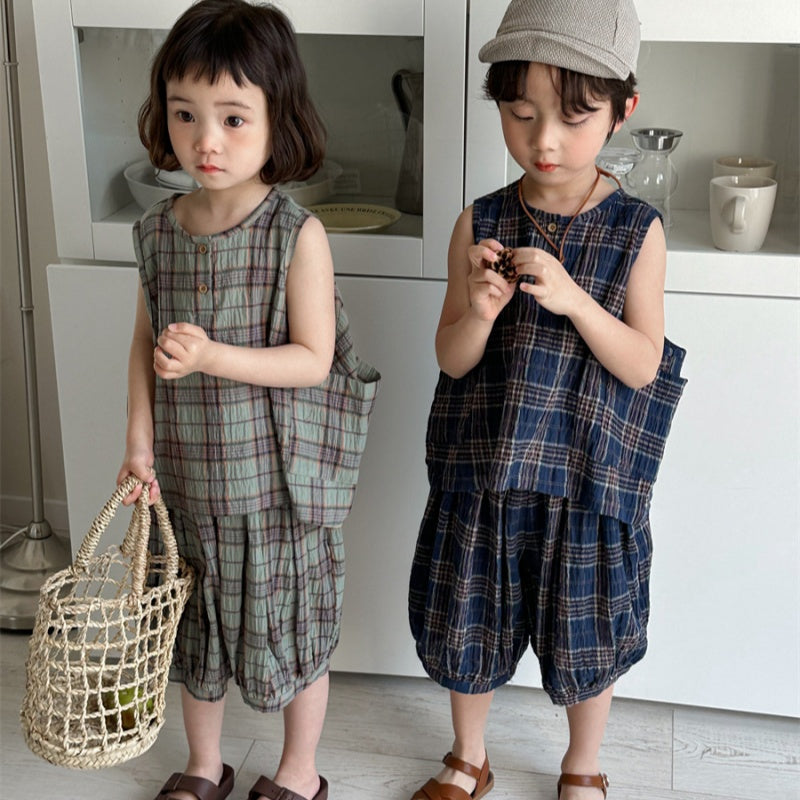 【BABY&KID】夏新作 チェックコットンリネンセットアップSK080511