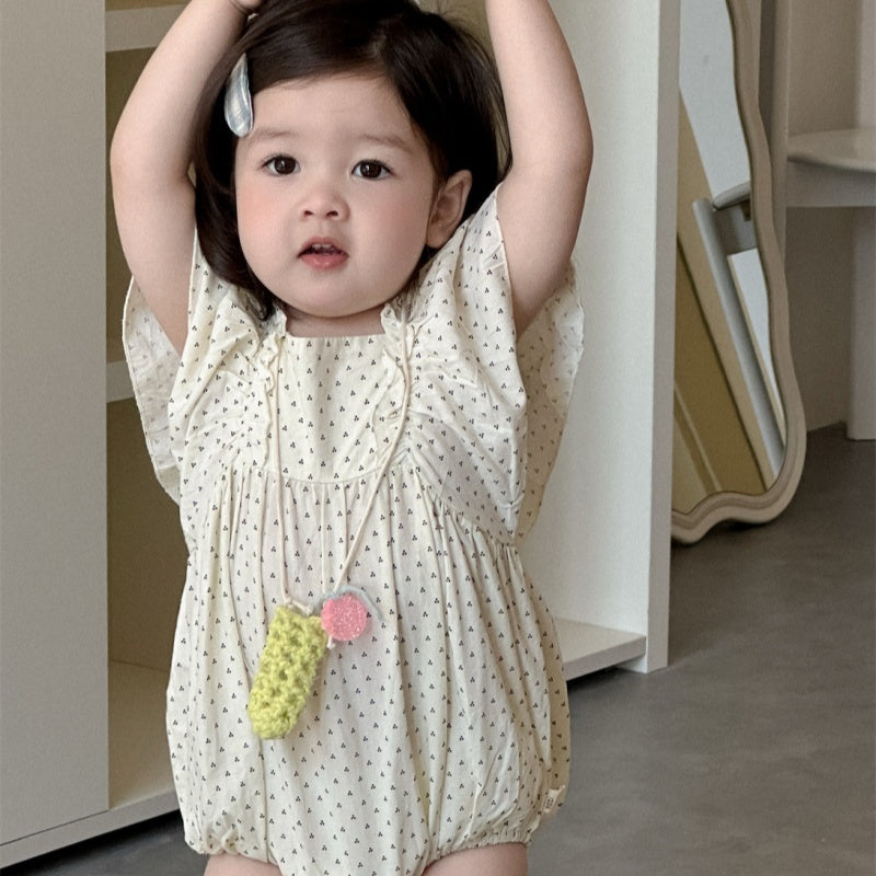 【BABY】夏新作 フラワー、ドット柄ロンパースSK082305