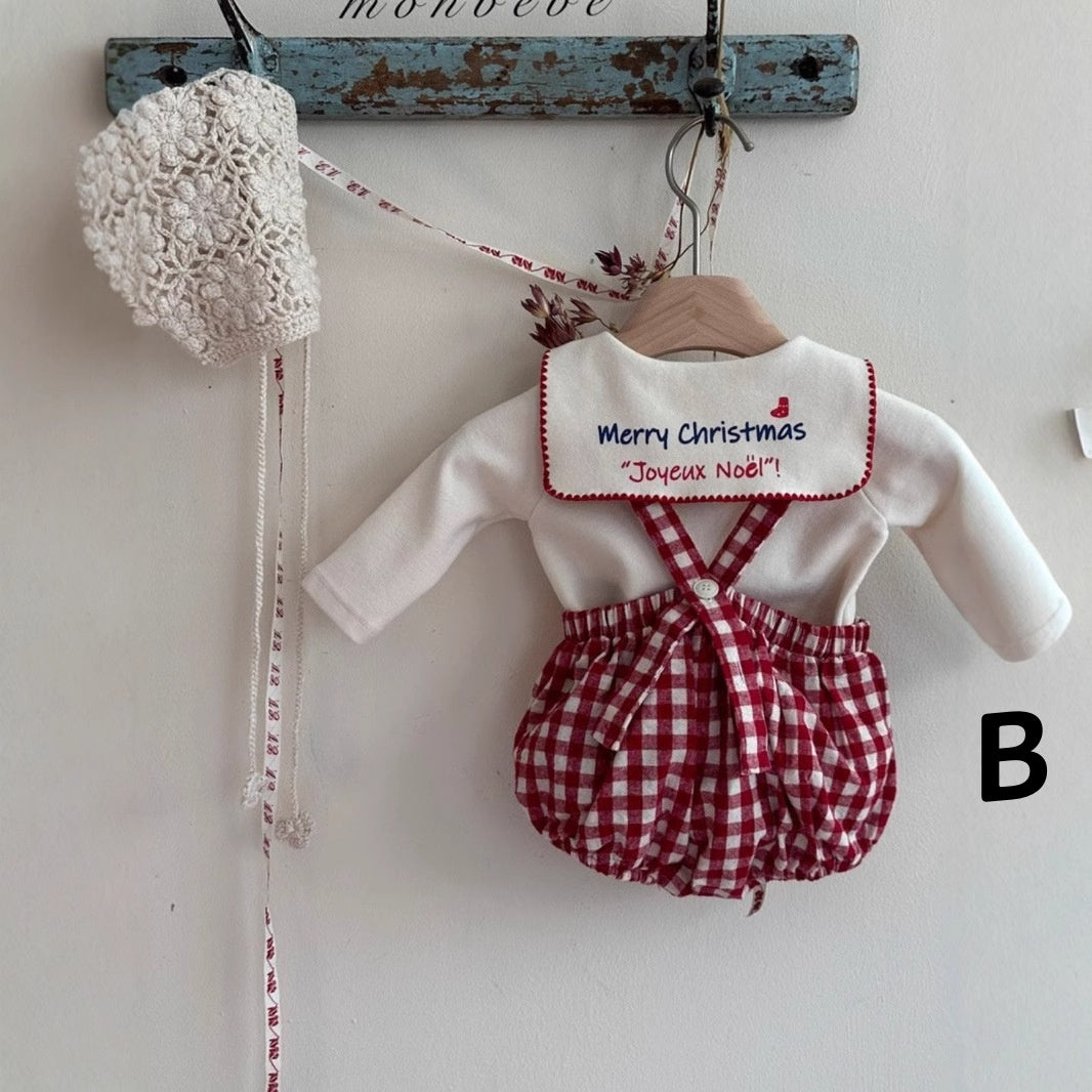 【BABY&KID】可愛いセーラー襟ロンパース&オシャレチェックサロペットSK012916