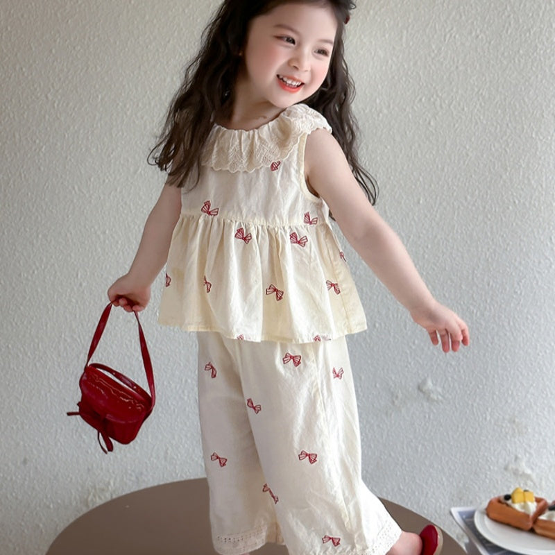 【BABY&KID】夏新作 ノースリーブ蝶結びプリントセットアップSK092630