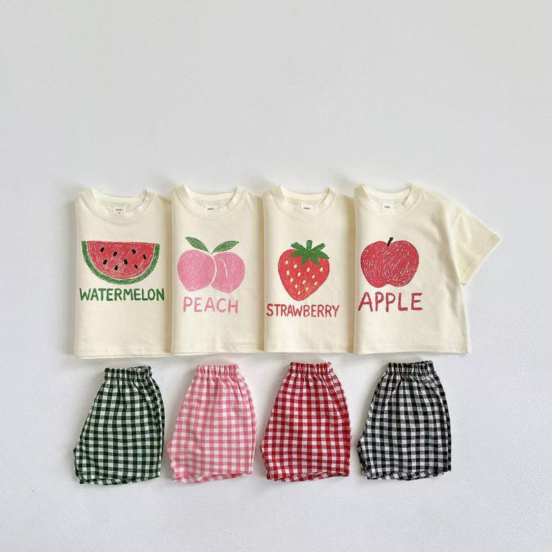 【BABY&KID】夏新作 フルーツ柄トップス&チェックショートパンツSK082204