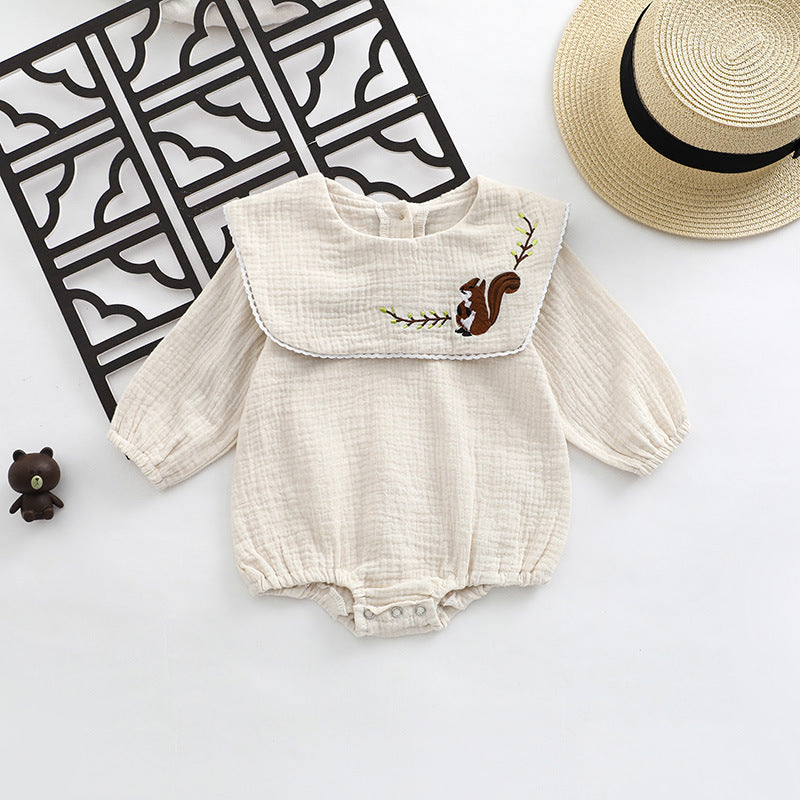 【BABY】リス刺繍ロンパースSK010307