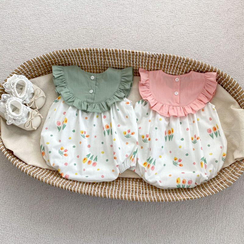 【BABY】夏新作 スイートフラワー刺繍ロンパースSKO70703