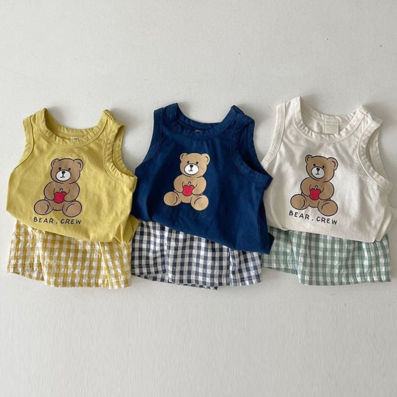 【BABY】夏新作 くまさんベスト&チェックショートパンツSK010210