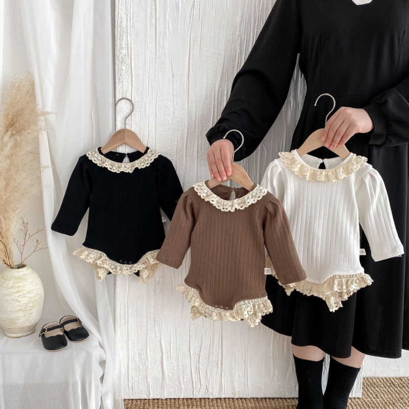 【BABY】レースクルーネックリブロンパース、レースレギンスSK100726
