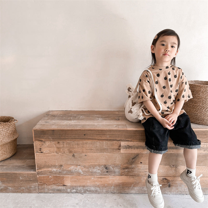 【BABY&KID】夏新作 りんご総柄TシャツSK091609
