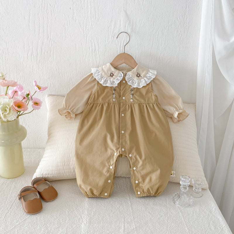 【BABY】花刺繍サロペット&レース襟ブラウスSK092516