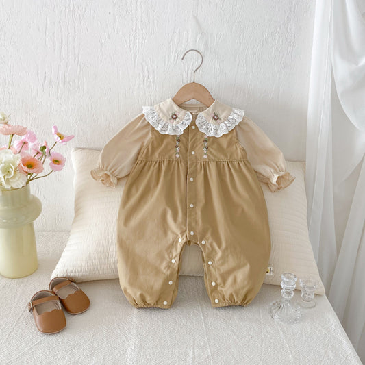 【BABY】花刺繍サロペット&レース襟ブラウスSK092516