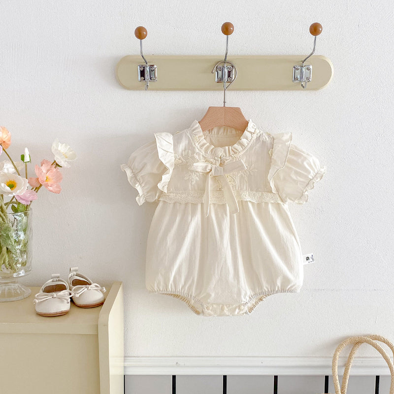 【BABY】夏新作 レース刺繍半袖ロンパースSK091803