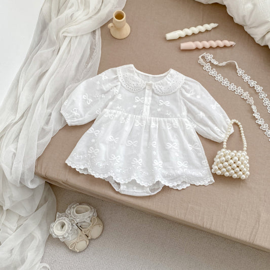 【BABY】翻襟蝶結び刺繍ロンパーススカートSK092815