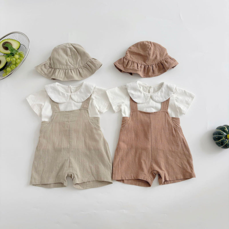 【BABY】夏新作 ナチュラル無地サロペット&帽子、TシャツSK072224