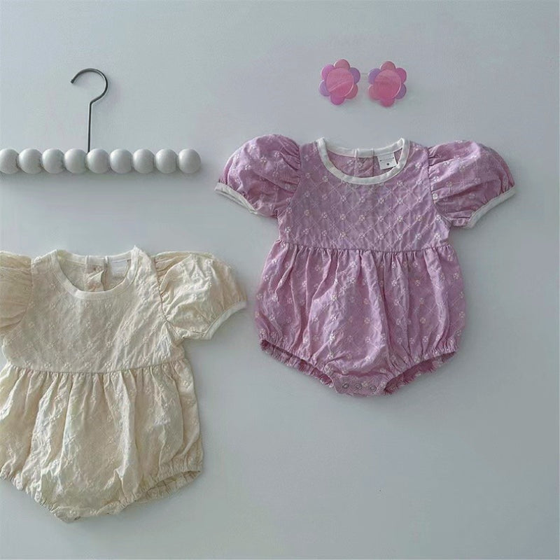 【BABY】夏新作 パフスリーブ刺繍ロンパースSK090312