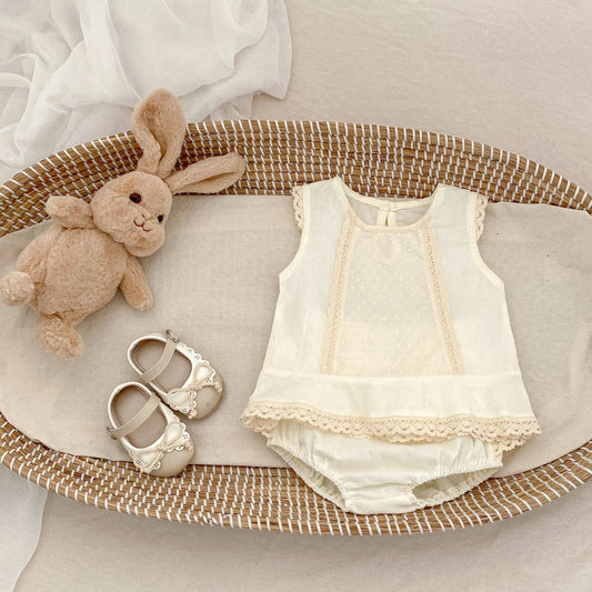 【BABY&KID】夏新作 レースフリルノースリーブセットアップSK062314