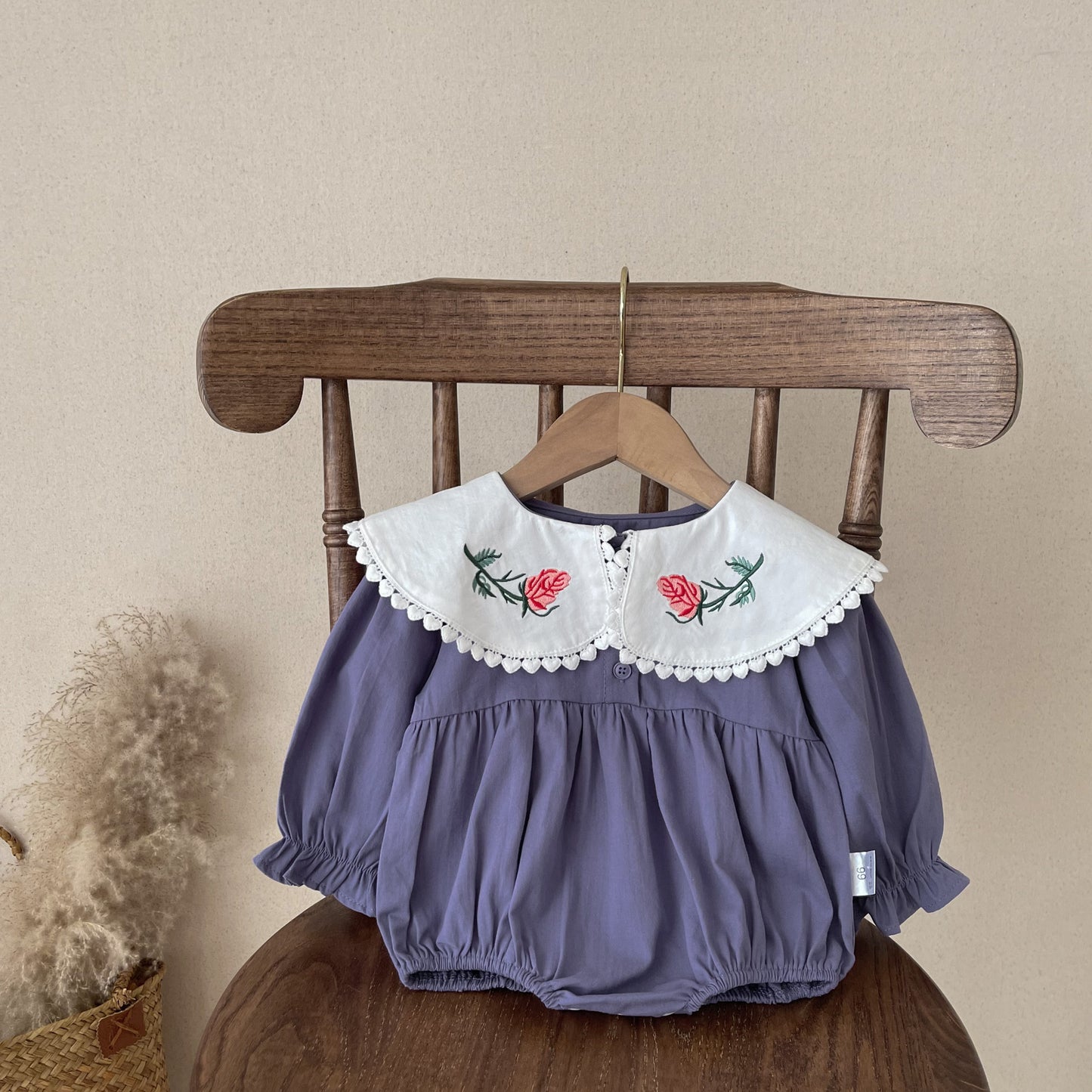 【BABY】花刺繡襟ワンピース風ロンパースSK022602