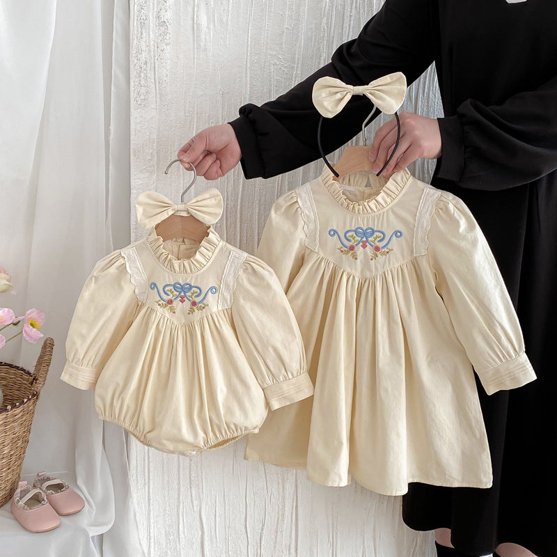 【姉妹服】花刺繍ロンパース、ワンピースSK101130