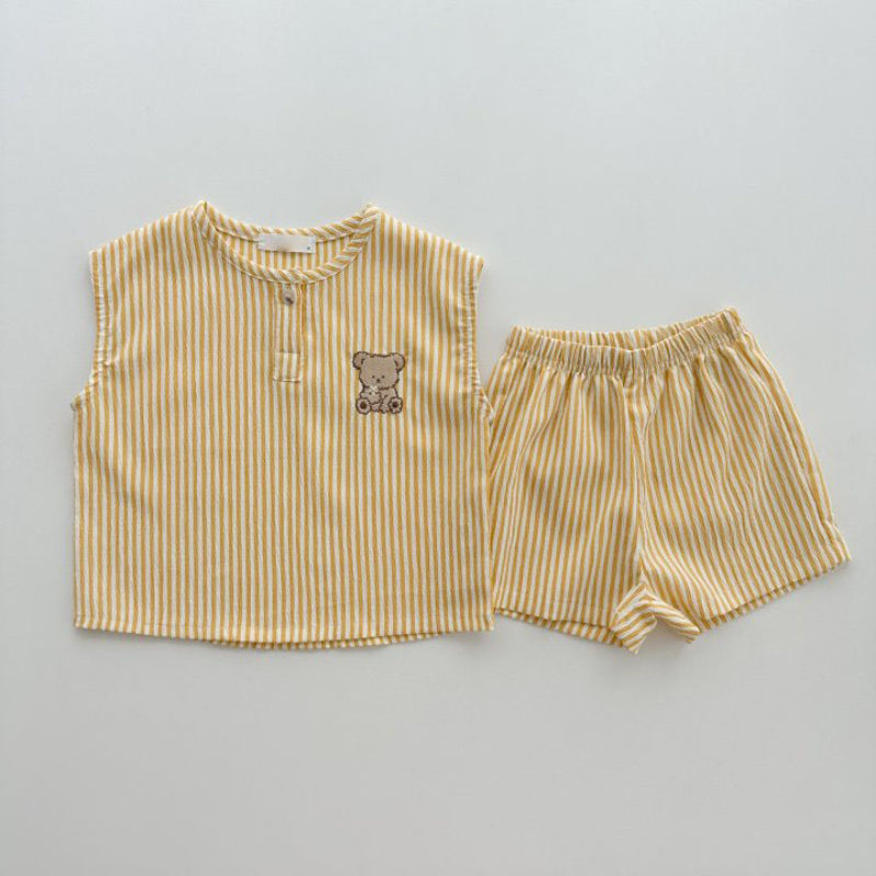 【BABY&KID】夏新作 ボーダーノースリーブベアセットアップSK091205