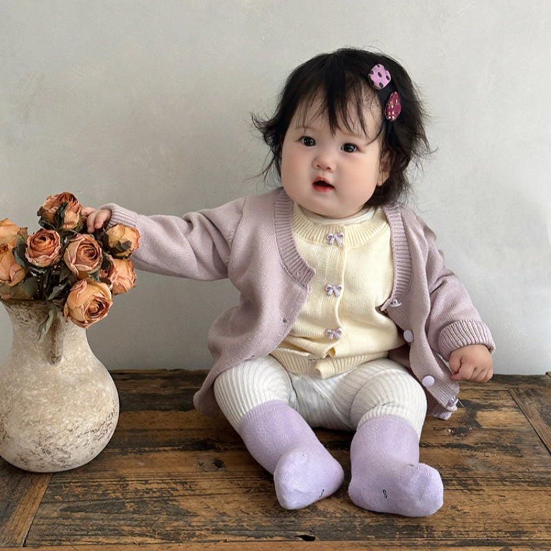 【BABY&KID】フェイクレイヤード蝶結び刺繍ニットカーディガンSK100213
