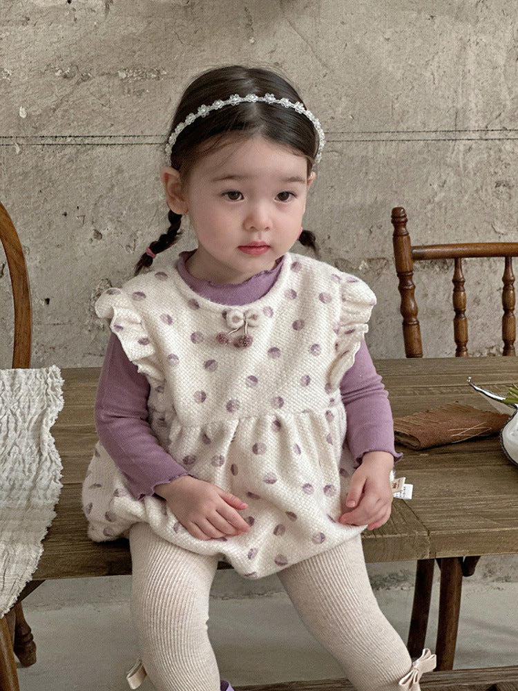 【BABY&KID】冬新作小さな飛び袖水玉ロンパースSK11301