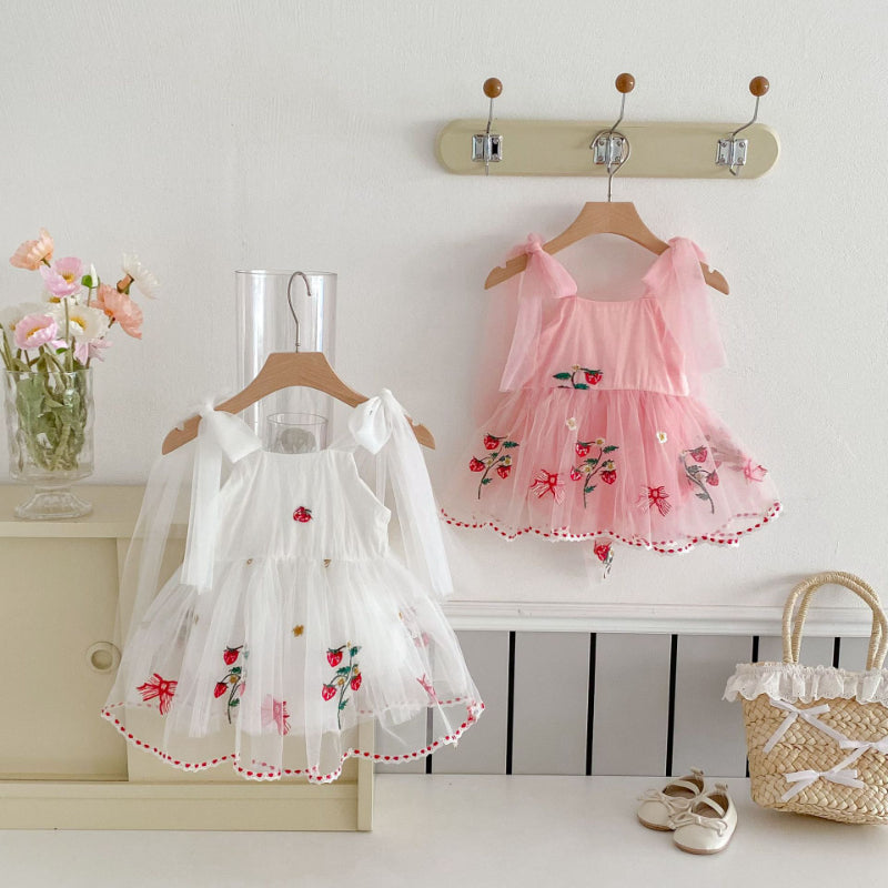【BABY】夏新作 いちご刺繍リボンロンパースワンピSK081707