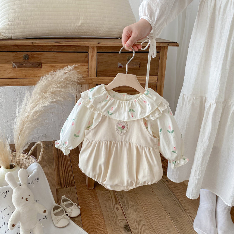 【BABY】花柄トップス、花刺繍サロペットパンツSK092318