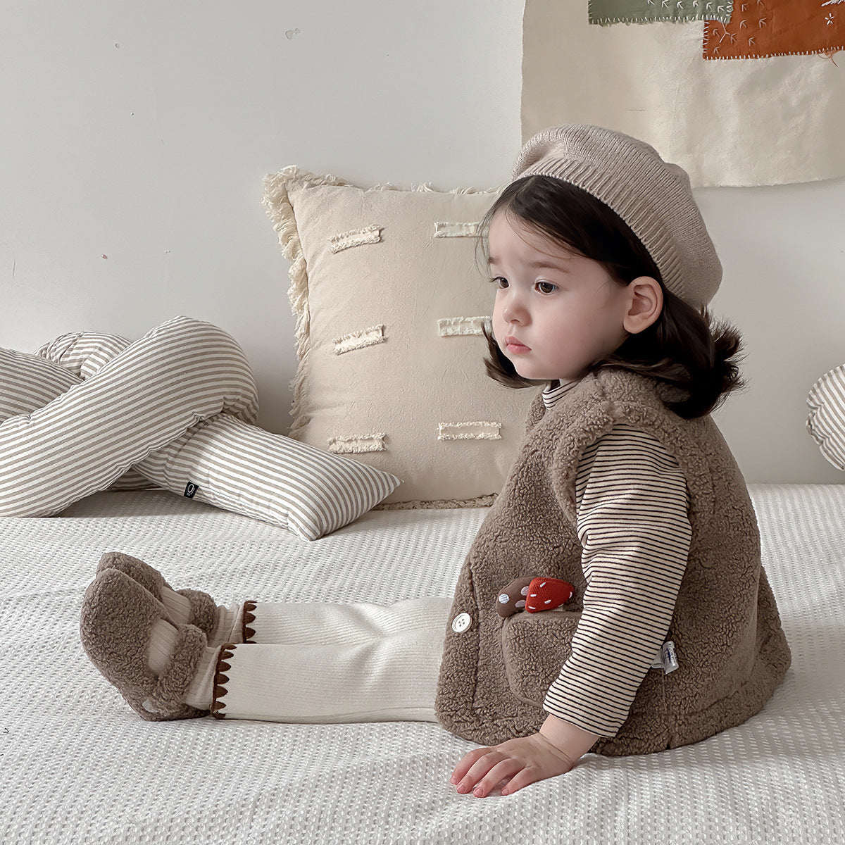 【BABY&KID】冬新作ベルベットアウターベストワイドレッグパンツスーツSK11310