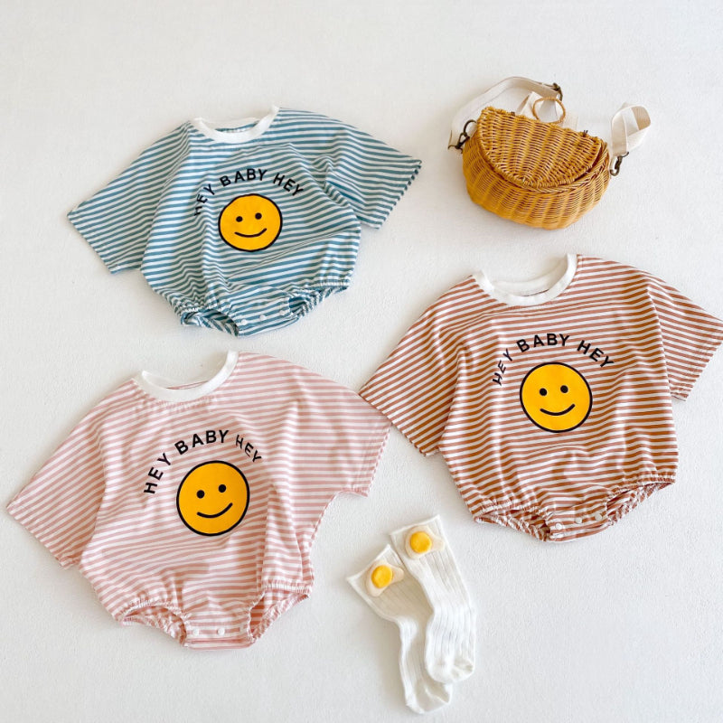 【BABY】夏新作 ニコニコボーダーロンパースSK090318