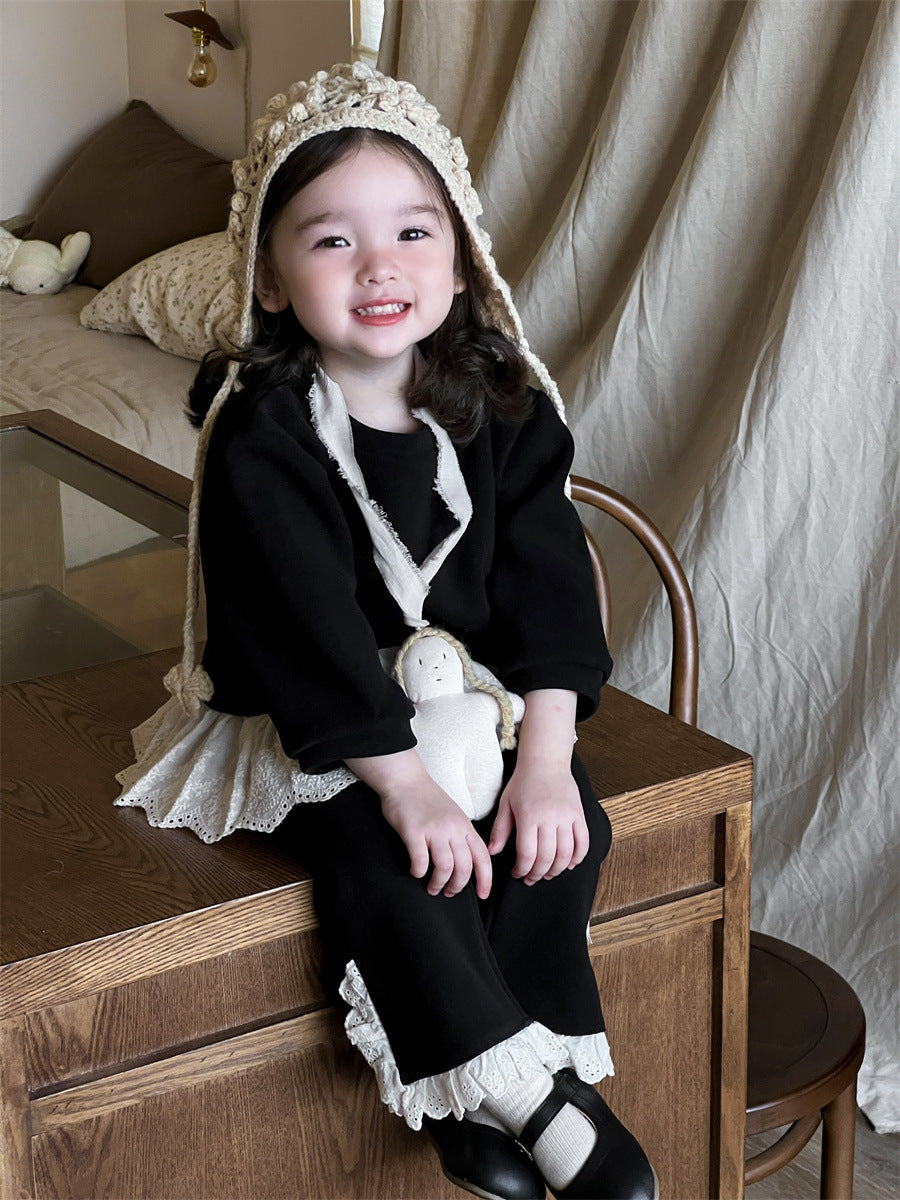 【BABY&KID】レース無地トップス&パンツセットSK012406