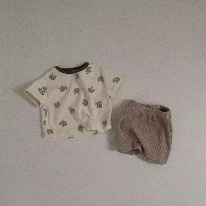 【BABY&KID】夏新作 アニマル総柄トップス&無地ショートパンツSK082717