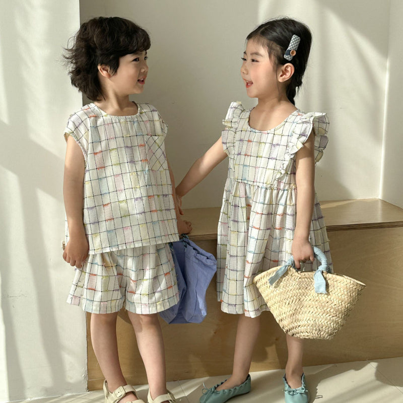 【BABY&KID】夏新作 チェック肩フリルワンピース、セットアップSK063017