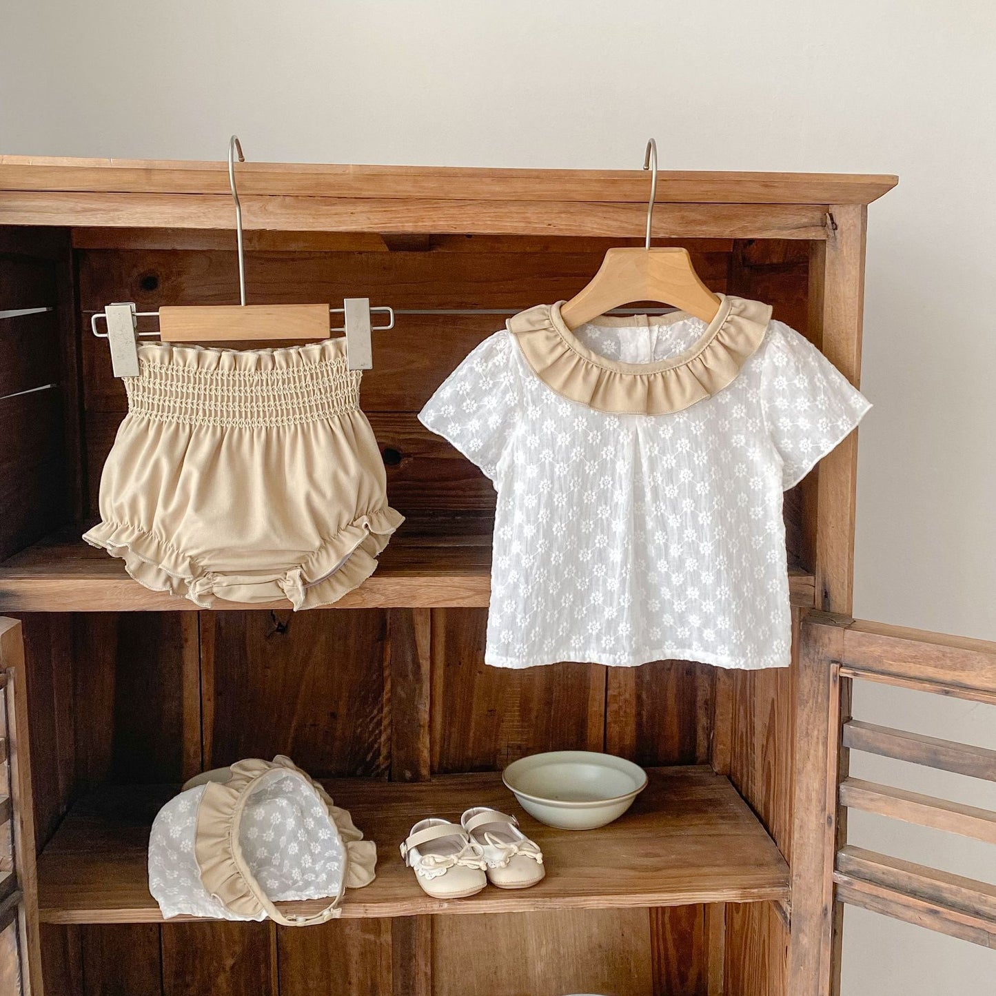 【3点セット】夏新作 フラワー刺繡Tシャツ&ブルマ&帽子SK061711