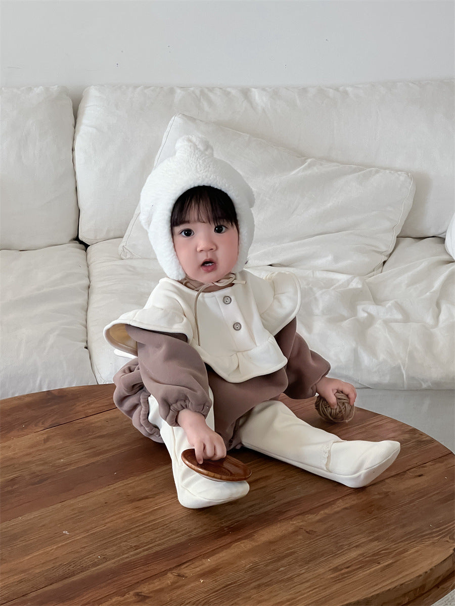 【BABY】コントラストカラーのフリル付きロンパースSK11529