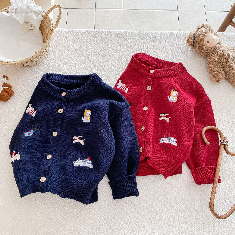【BABY】いぬ刺繍ニットカーデSK101426