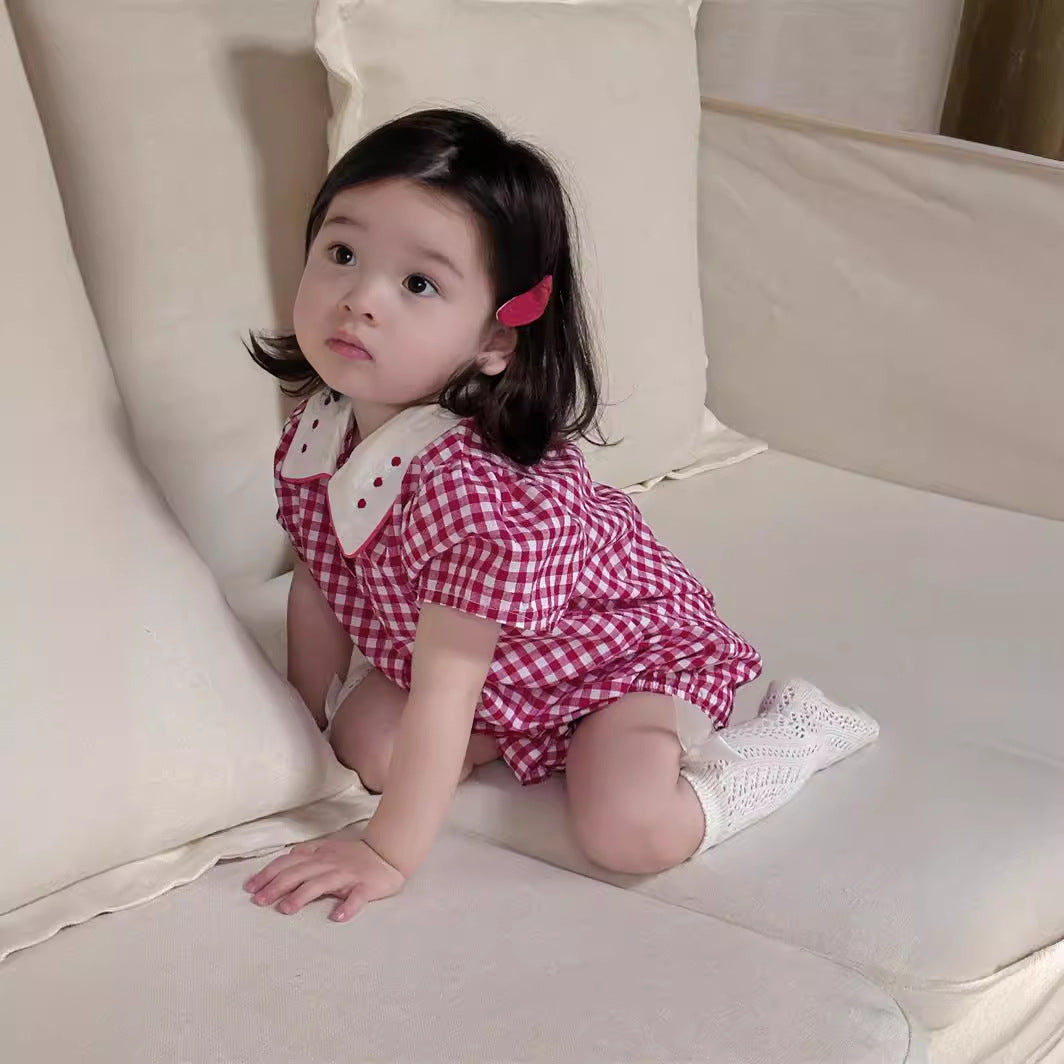 【BABY】夏新作 襟付きチェックロンパースSK071302