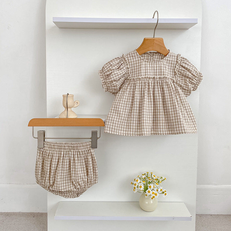 【BABY】夏新作 刺繍、チェック柄セットアップSK072510