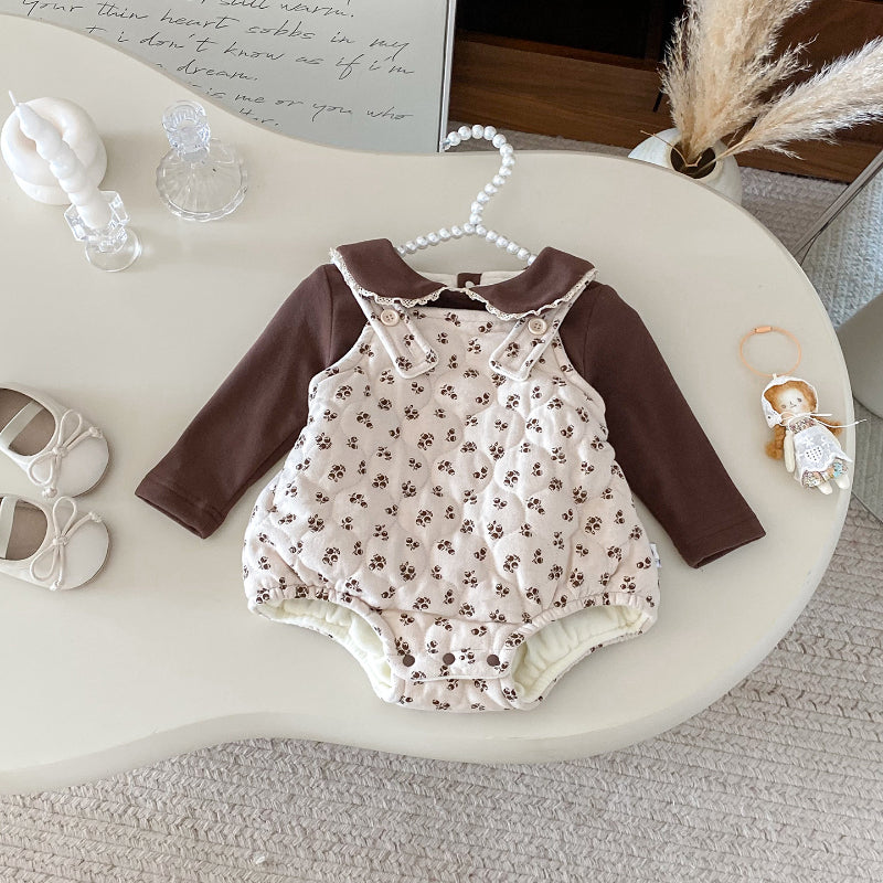 【BABY】冬新作 花柄キャミロンパース&裏起毛トップスSK102106