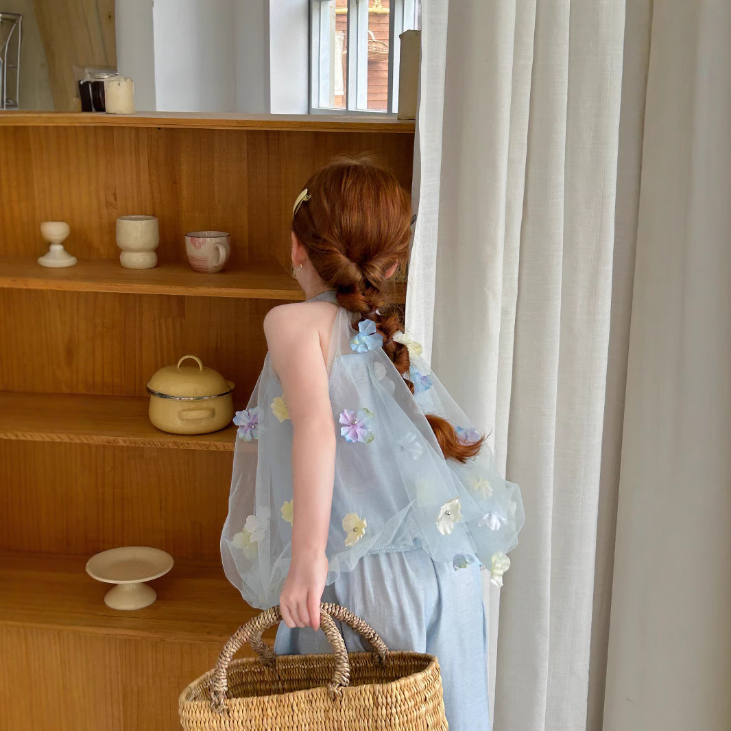 【BABY&KID】夏新作 フラワーホルターネックトップス&パンツSK082321