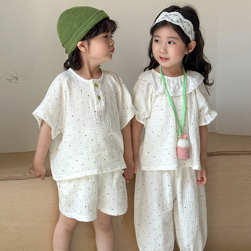 【BABY&KID】夏新作 純綿ガーゼドット柄スーツSK063019