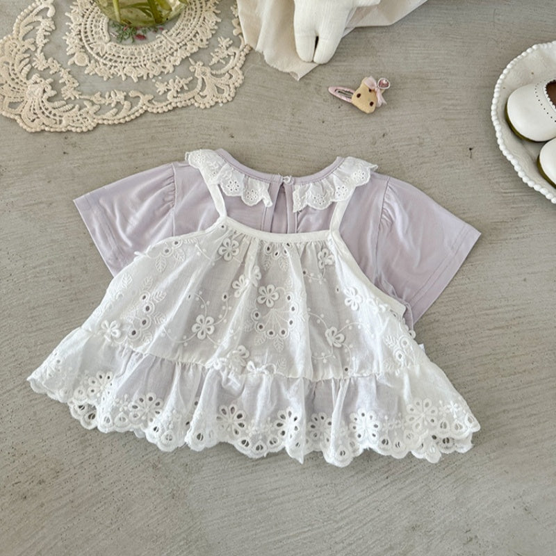 【BABY】夏新作 レースキャミ&Tシャツ、グレーのパンツSK072112