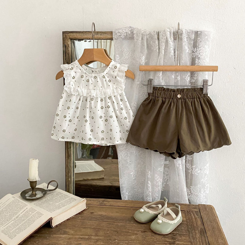 【BABY&KID】夏新作 小花柄トップス&ショートパンツSK081607