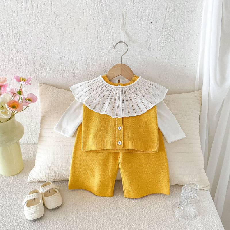 【BABY&KID】大襟ブラウス&ニットベスト&ニットワイドパンツSK101436