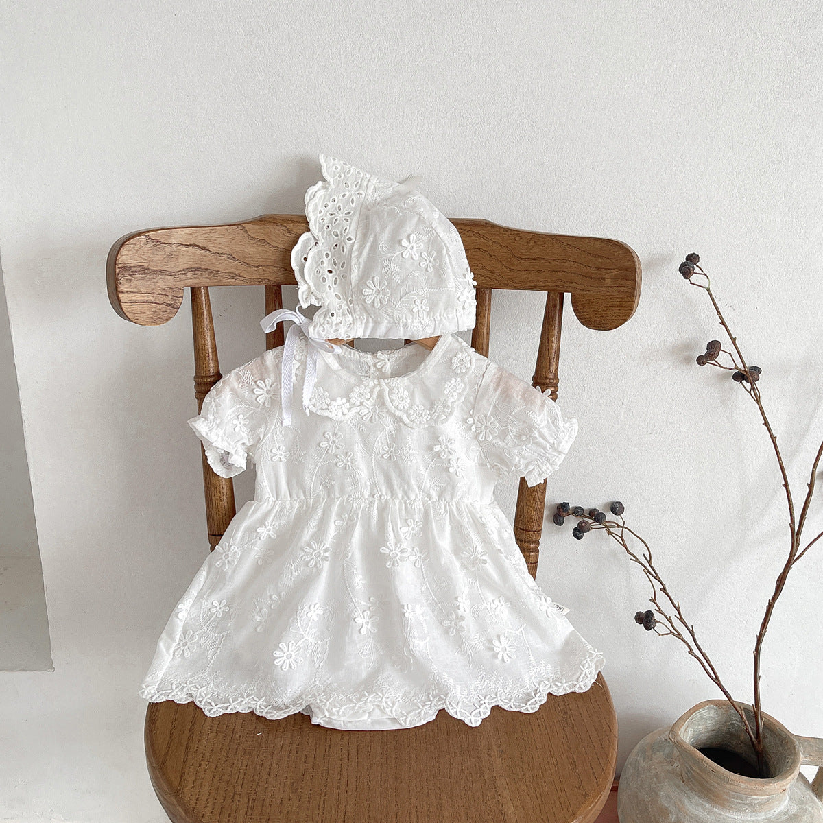 【BABY】夏新作 レース刺繍プリンセスロンパースドレス&帽子SK061820