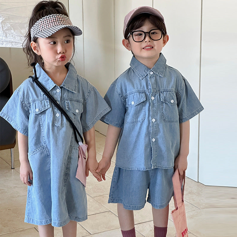 【BABY&KID】夏新作 おしゃれビッグポケットデニムセットSK063014