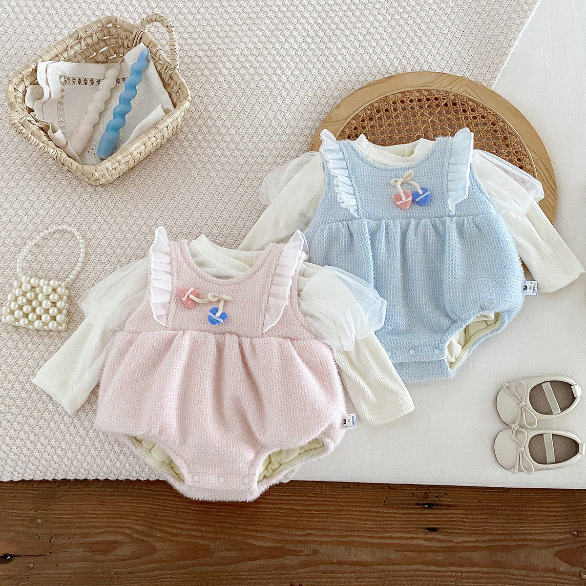 【BABY】チェリーデザインロンパースOR無地インナーシャツSK022209