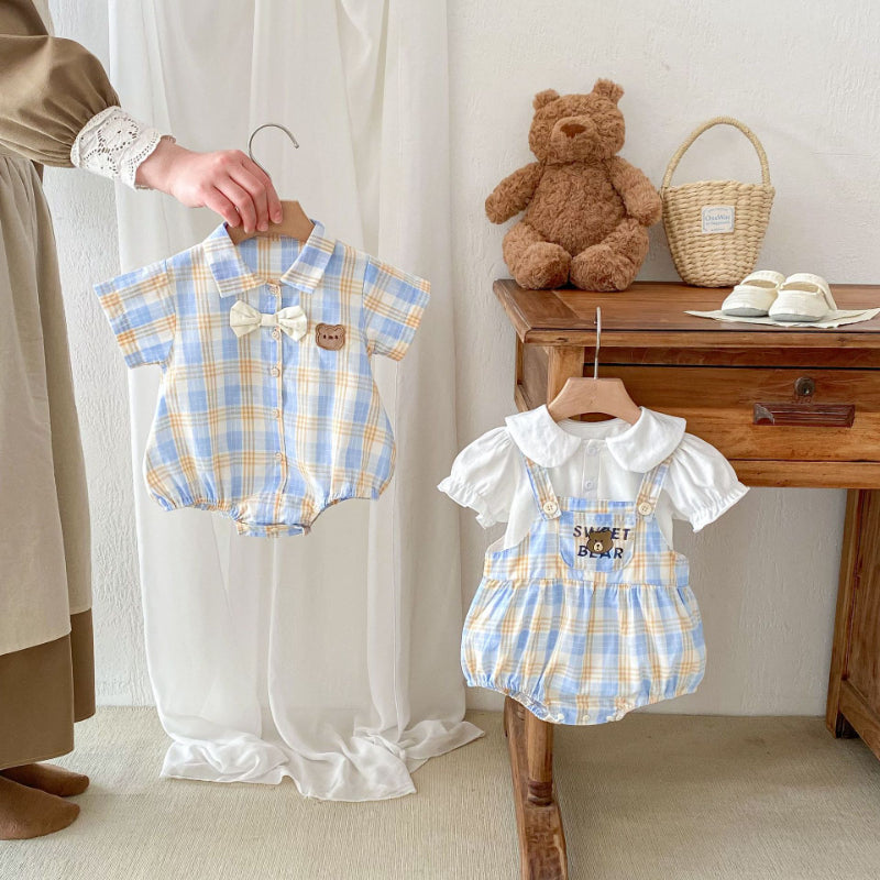 【BABY】夏新作 Sweet bearチェックロンパース、サロペットSK062910