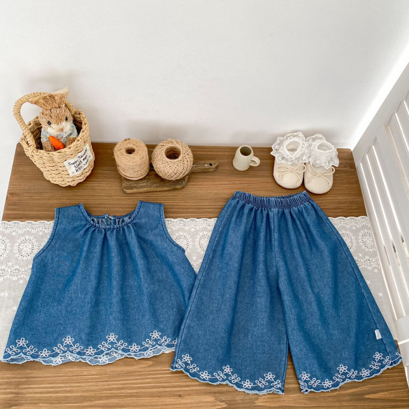 【BABY&KID】夏新作 ノースリーブデニムトップス&パンツSK071931