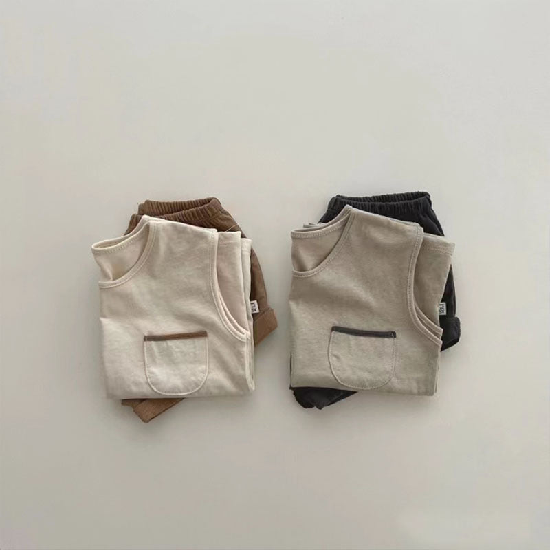 【BABY】夏新作ノーカラークールネックセットアップ 全2色SK062915