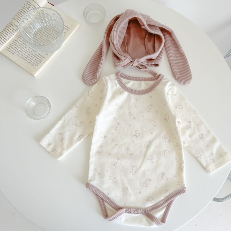 【BABY】うさぎ長袖ロンパース&帽子SK010320