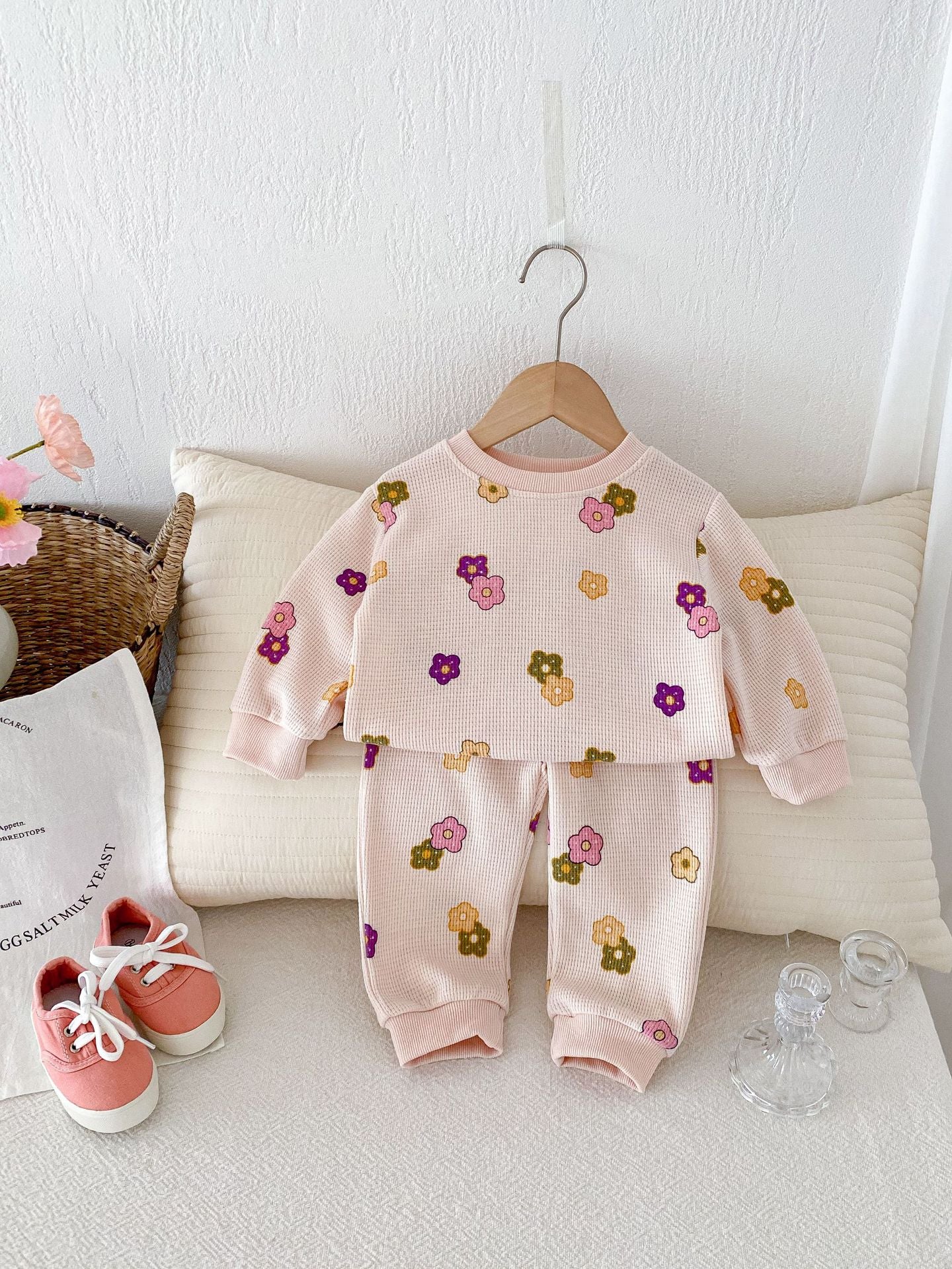 【BABY&KID】ワッフル花柄ピンクセットアップSK022404