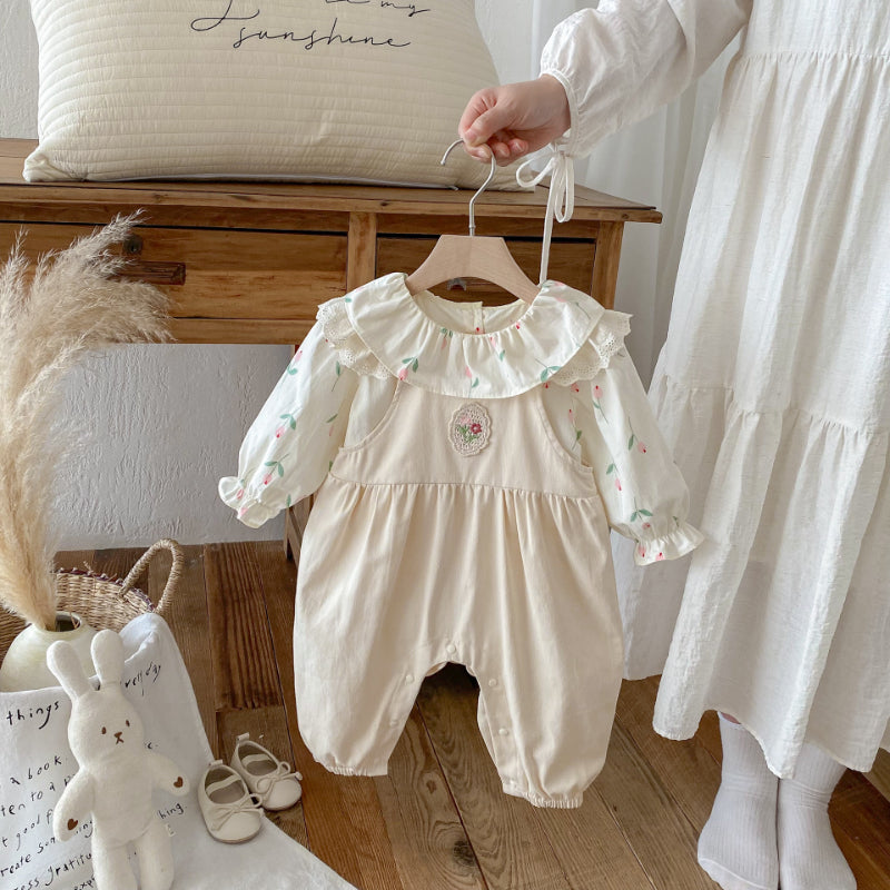 【BABY】花柄トップス、花刺繍サロペットパンツSK092318